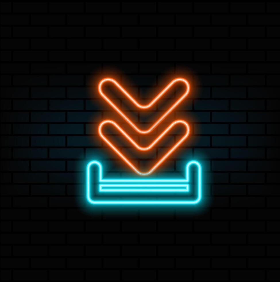 Download icon . Upload button illustration. neon style. Upload symbol or logo. vector