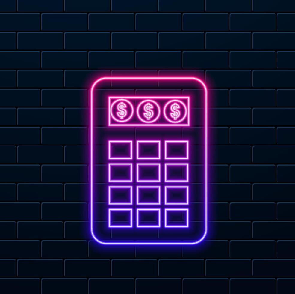Calculator sign symbol. neon style. dollar symbol. vector