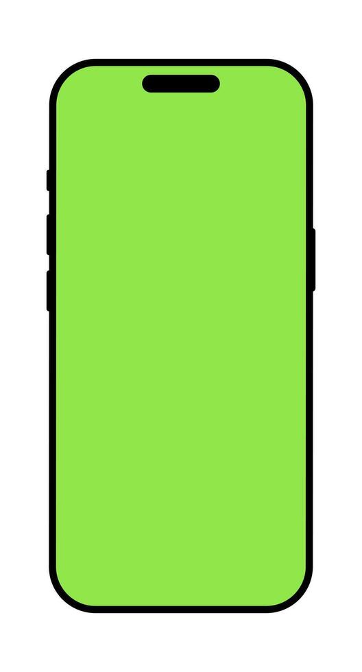 Smartphone with green screen mockup. Gadget symbol. Device front view icon. Sign for website design, ui, mobile apps. Blank smart phone screen template. Mobile phone isolated on a white background. vector
