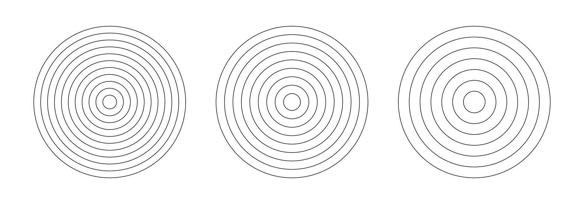 Polar grids concentric circles 6, 8, 10. Wheel of life. Habits tracker. Set of circle diagrams divided on six, eight, ten segments. Blank polar graph paper. Graphic template. vector