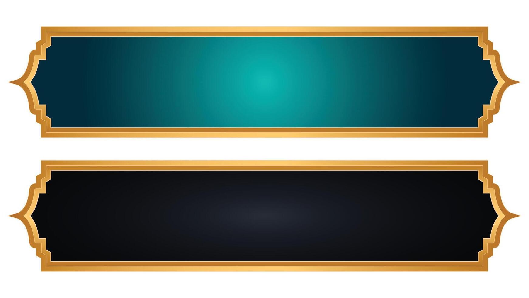 luxury golden arabic islamic set text box title frame border set with ornamental illustration vector