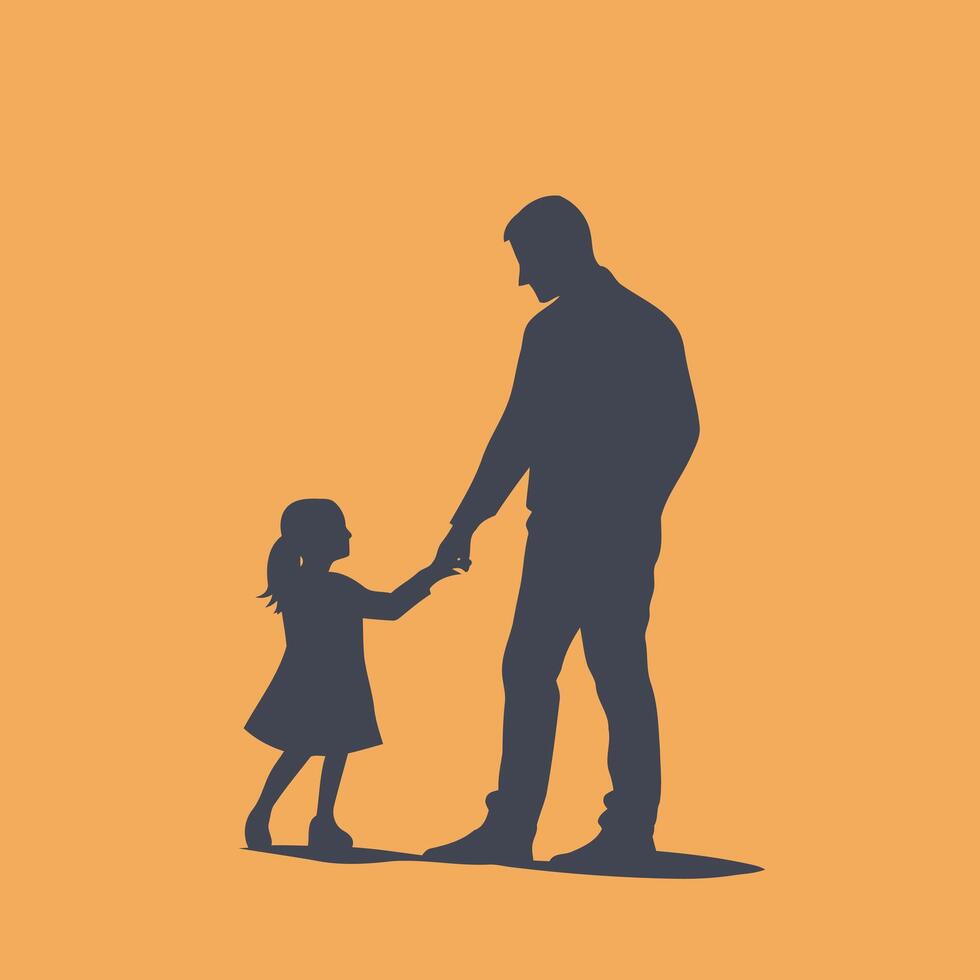 illustration of a father and child silhouette holding hands, single color background vector