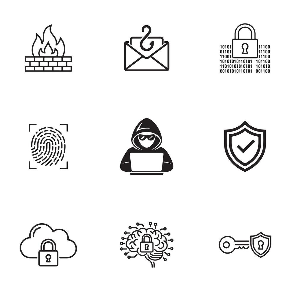 Cyber Threats and Data Security Icons Collection vector