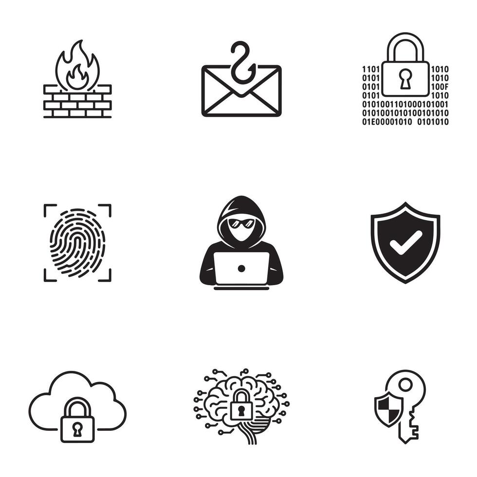 Cybersecurity and Data Protection Icons Set vector