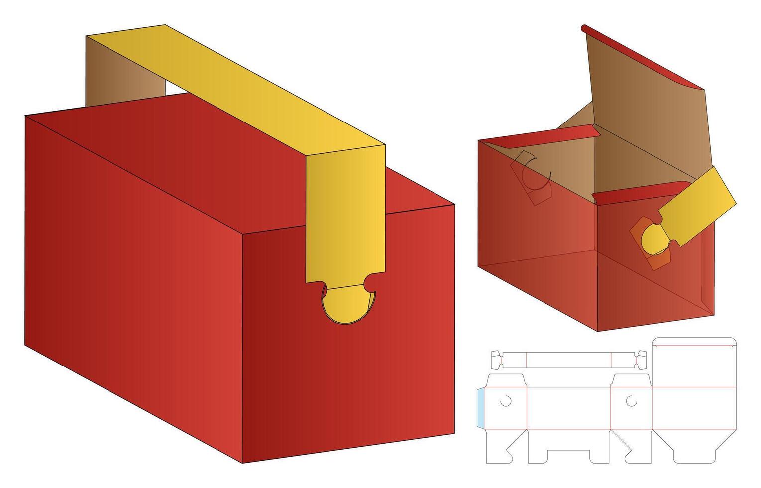 A red box with a handle Box packaging die cut template design. 3d mock-up vector
