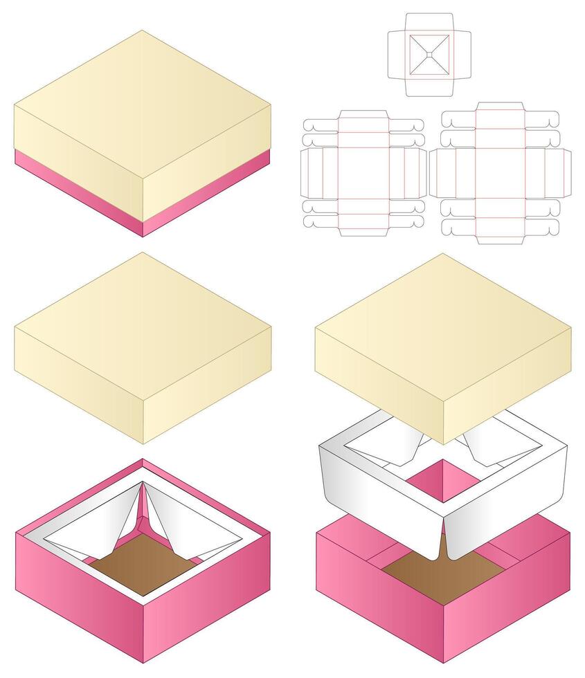 A box with a lid and support inside, Box packaging die cut template design. 3d mock-up vector