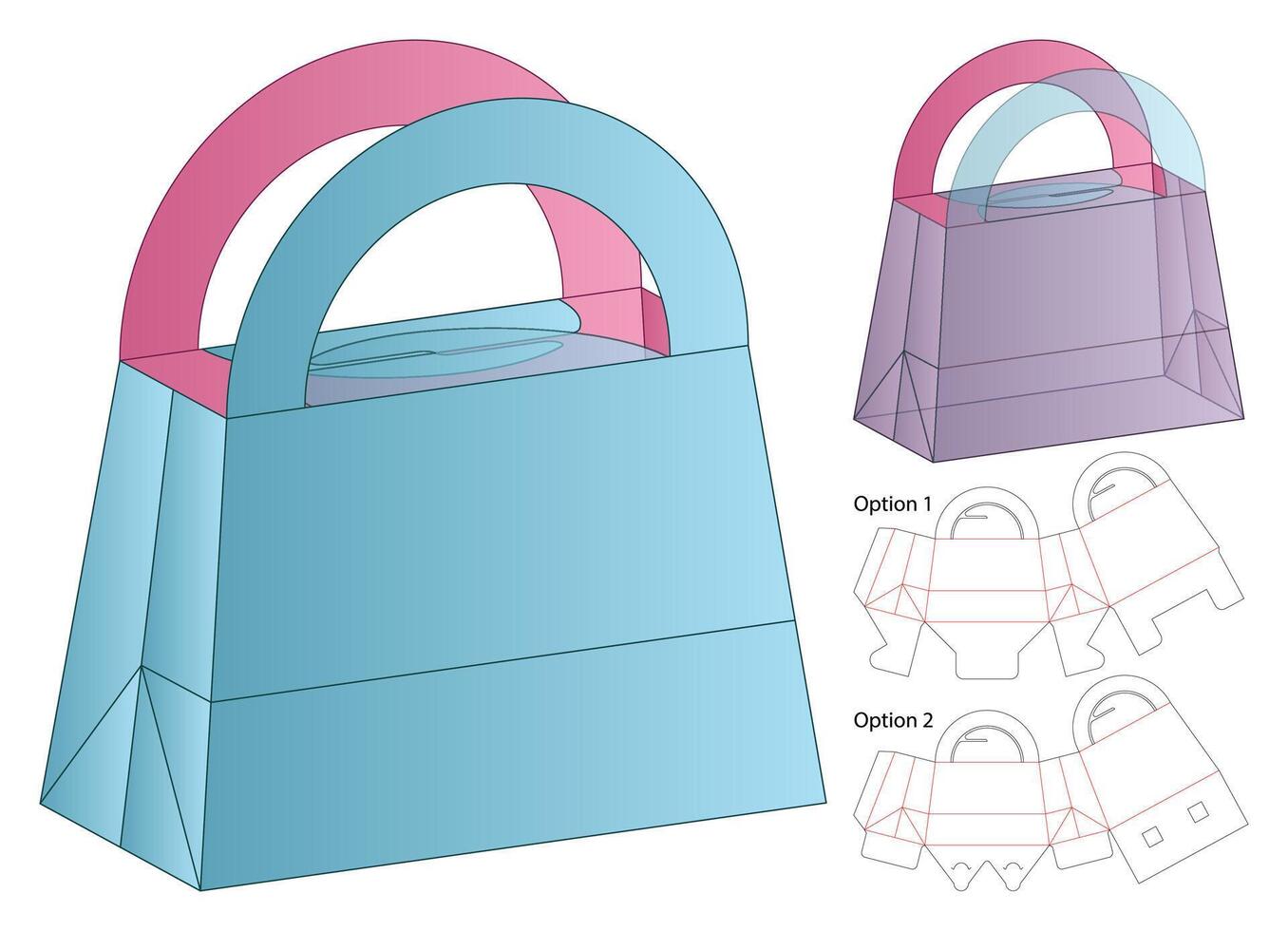 A paper bag with a handle, Box packaging die cut template design. 3d mock-up vector
