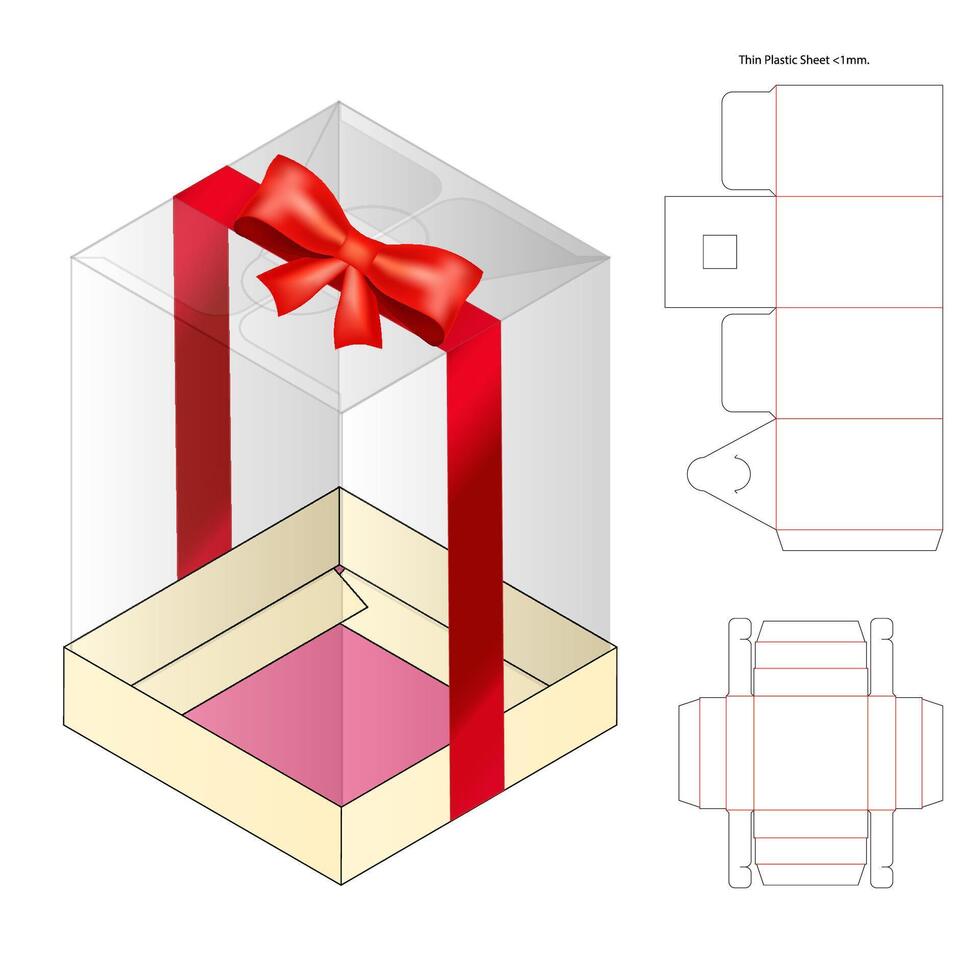 A box with a red bow and a paper template vector