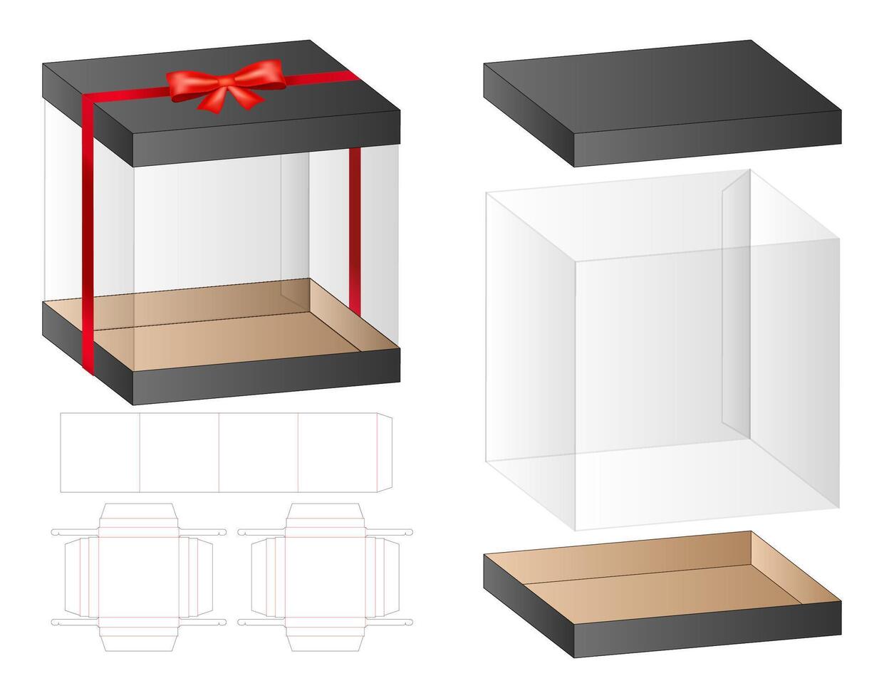 A set of three boxes with red bows and a red ribbon vector