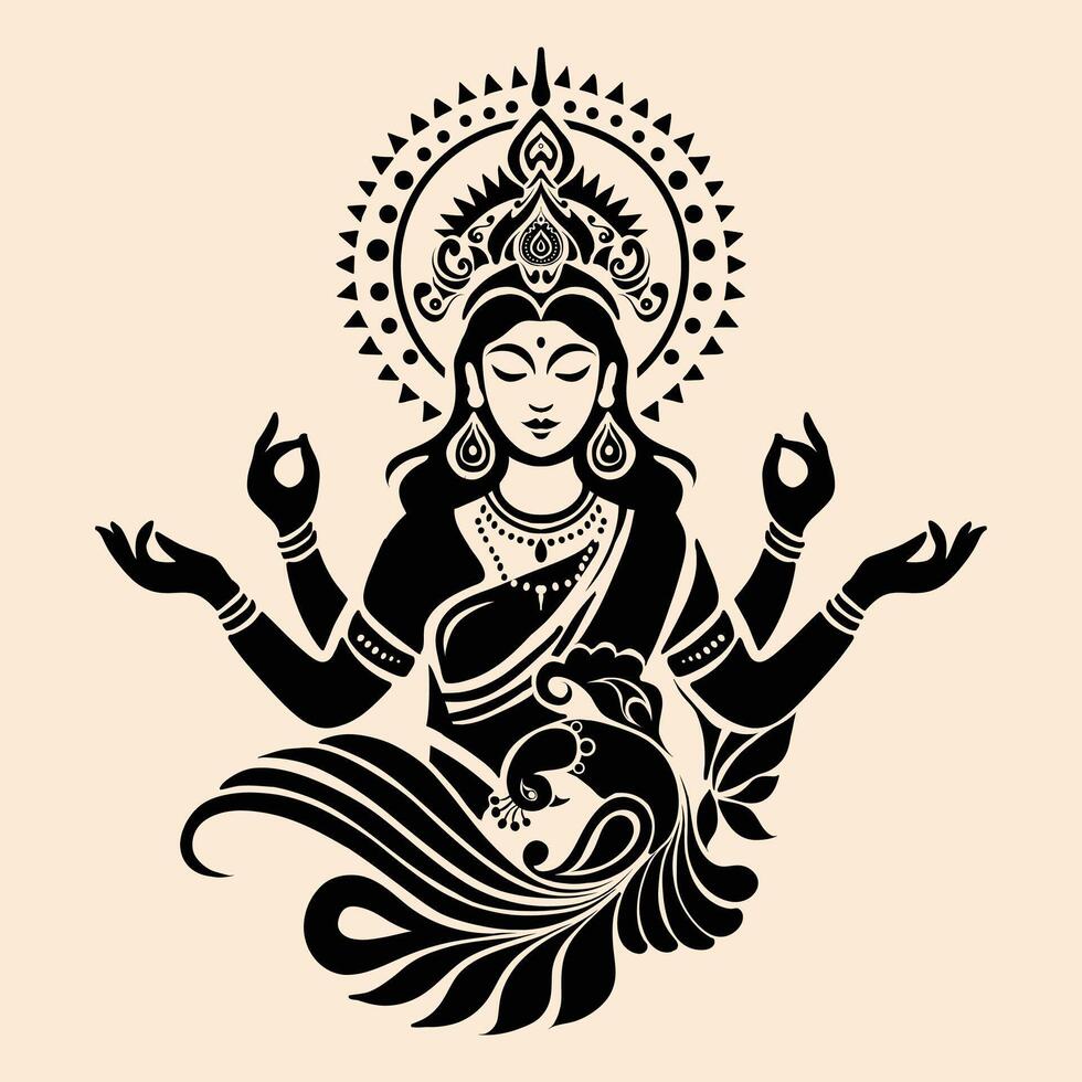 Hindustan Goddess With Peacock Ornament vector