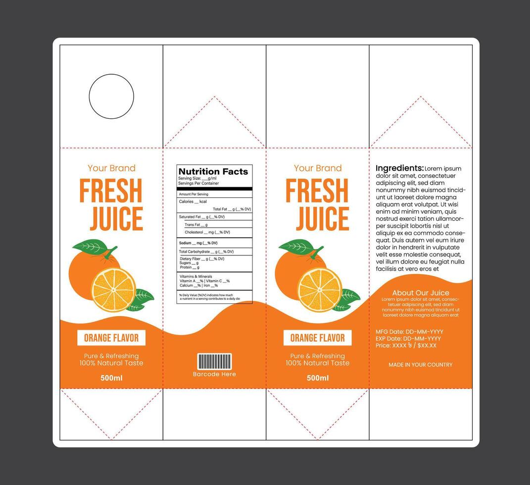 Orange Juice Box Packaging Design Template vector