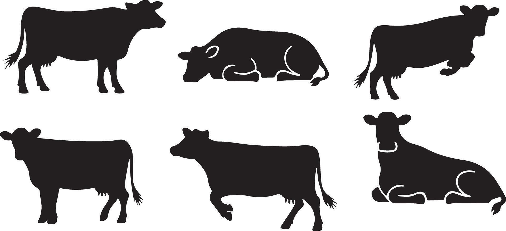 Black set of Cow silhouettes vector