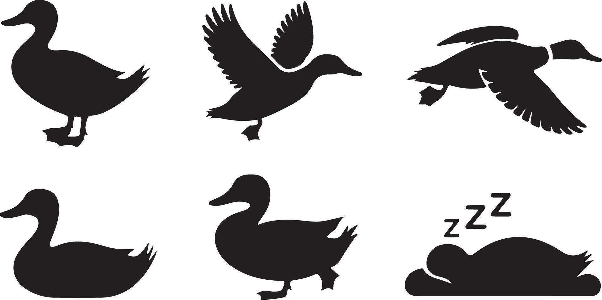 Black set of Duck silhouettes vector