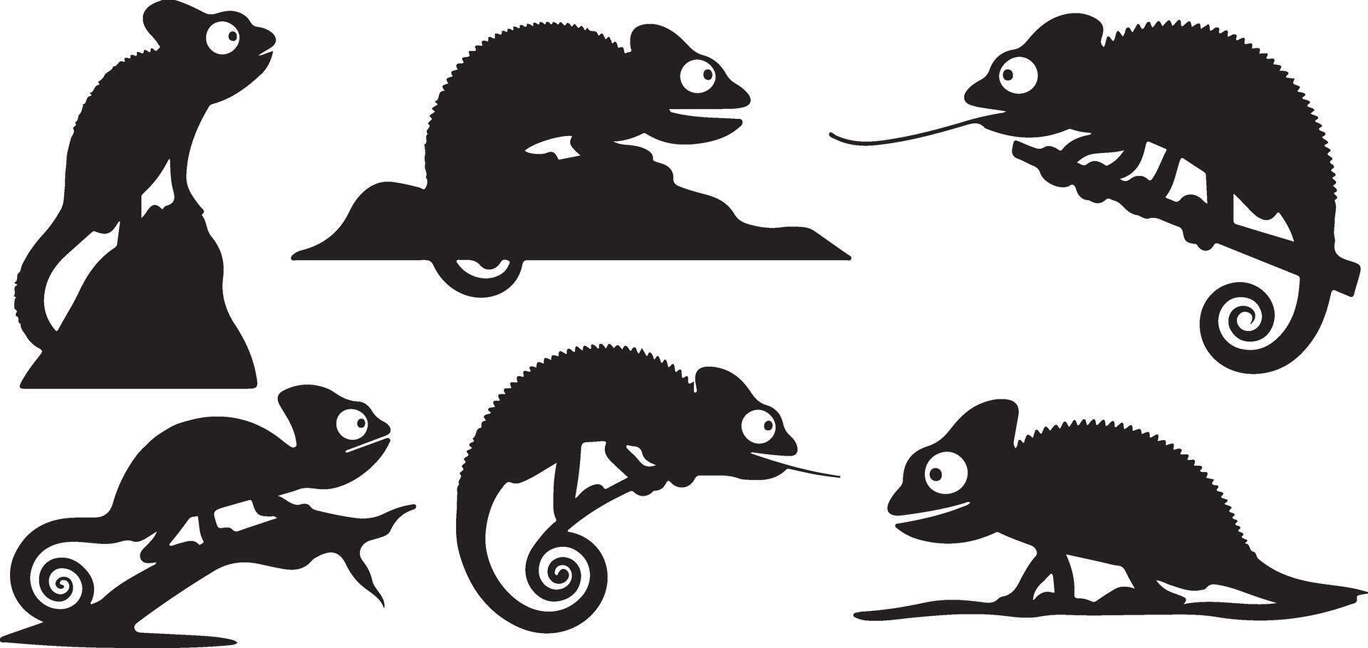 Colletion of Chameleon silhouettes vector