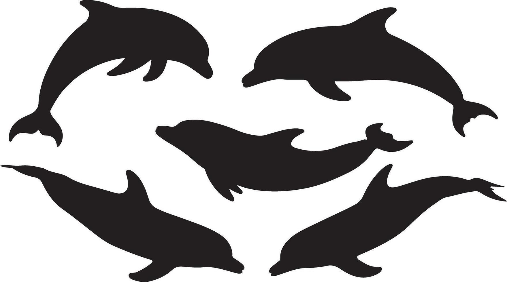 Black set of Dolphin silhouette vector