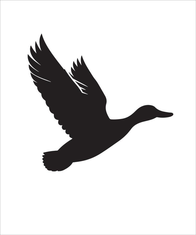 Graceful Flying Duck Silhouette Illustration on Clean White Background vector