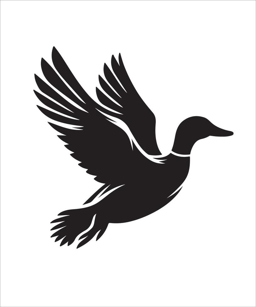 black silhouette of a flying duck vector