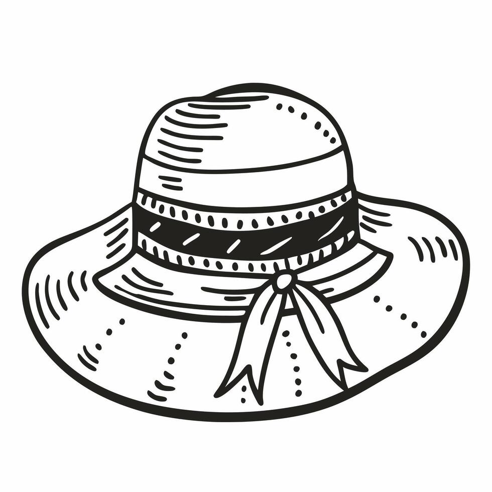 Hand Drawn Summer Hat with Ribbon Design Vintage Style Illustration vector
