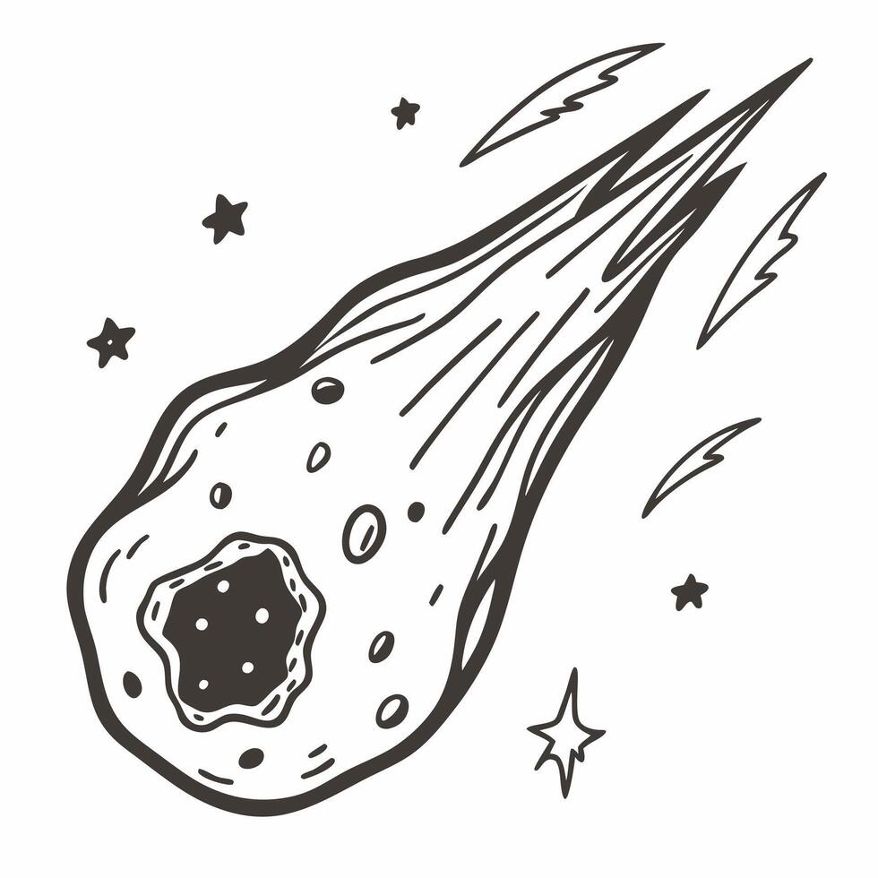 Hand Drawn Meteor Illustration with Stars and Lightning Elements vector