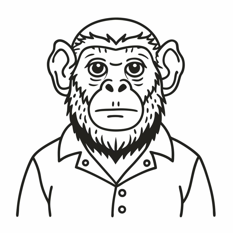 Minimalist Line Art Illustration of Anthropomorphic Monkey in Shirt vector