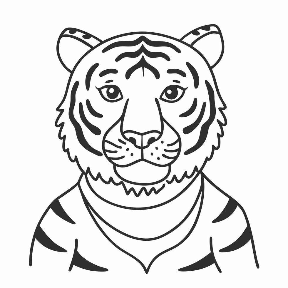 Minimalist Tiger Face Line Art for Coloring Pages and Educational Materials vector
