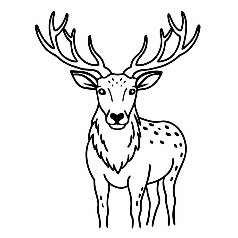 Elegant Deer Outline Illustration with Antlers and Spots vector