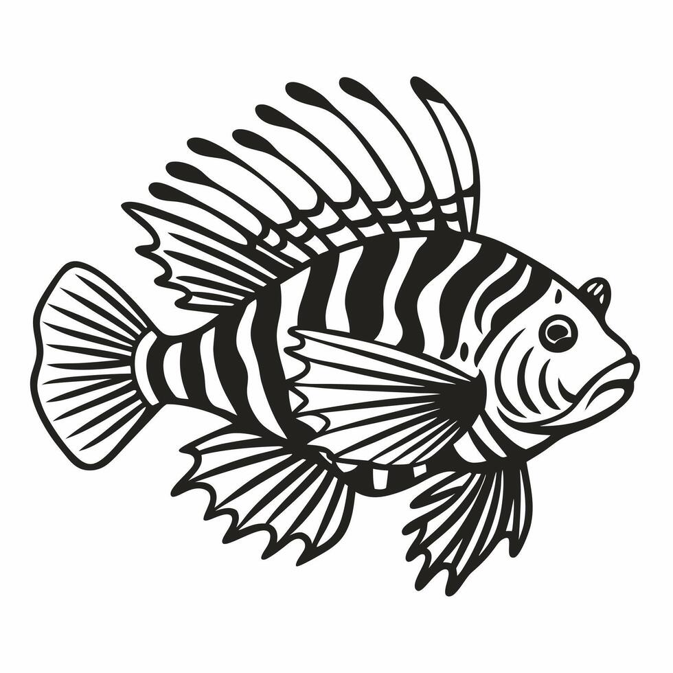 Black and White Lionfish Illustration Detailed Sea Life Artwork vector