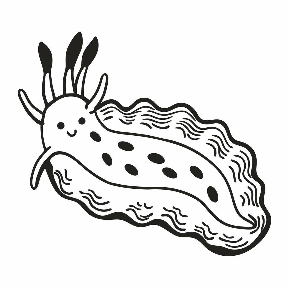 Cute Black and White Sea Slug Illustration with Dotted Pattern vector