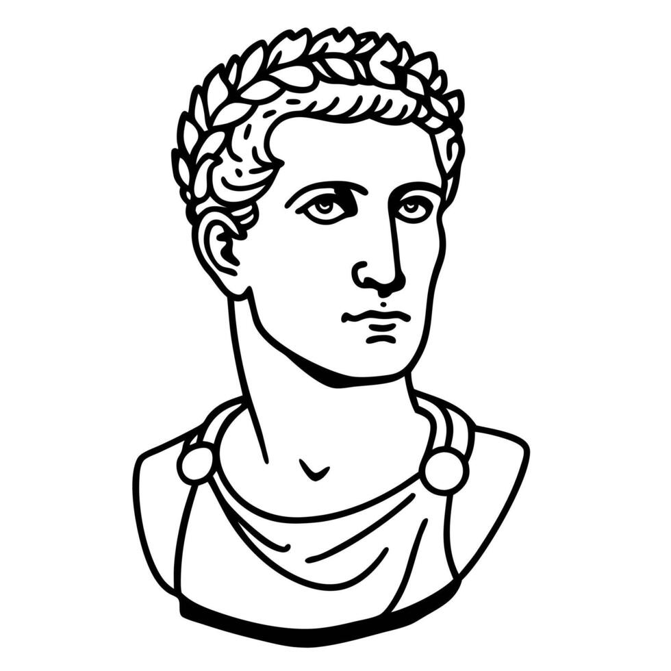 Roman Emperor Bust Line Art Classical Black and White Illustration vector