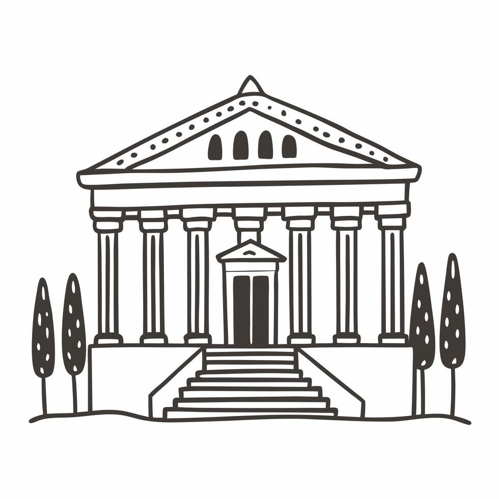 Classical Greek Temple Line Art Architectural Heritage and Illustration Trends vector