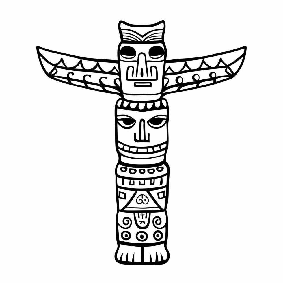 Traditional Totem Pole Illustration Black and White Tribal Art Design vector