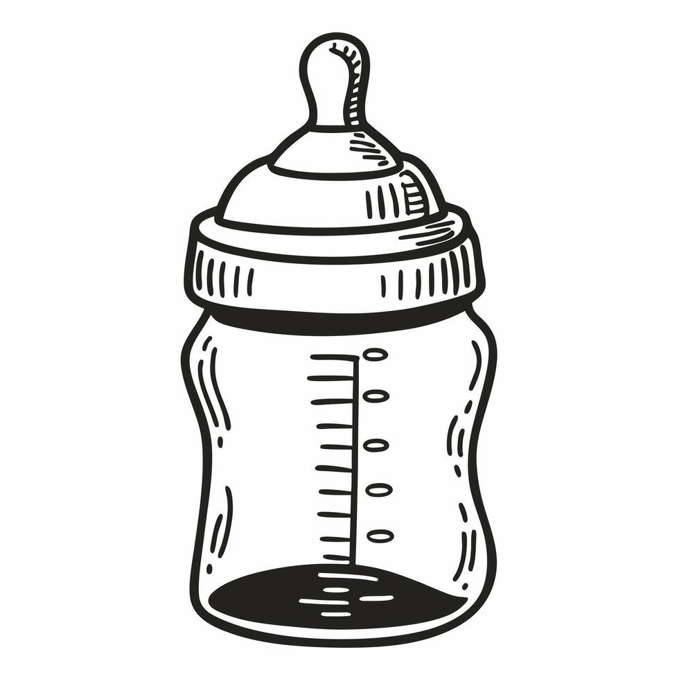 Hand Drawn Baby Bottle Illustration with Measurement Markings for Parenting and Nursery Design vector