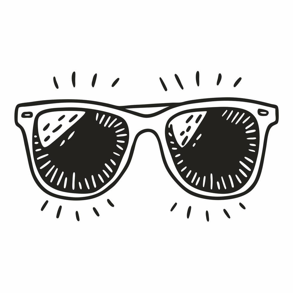 Retro Sunglasses Illustration with Hand Drawn Style and Sunburst Effect vector