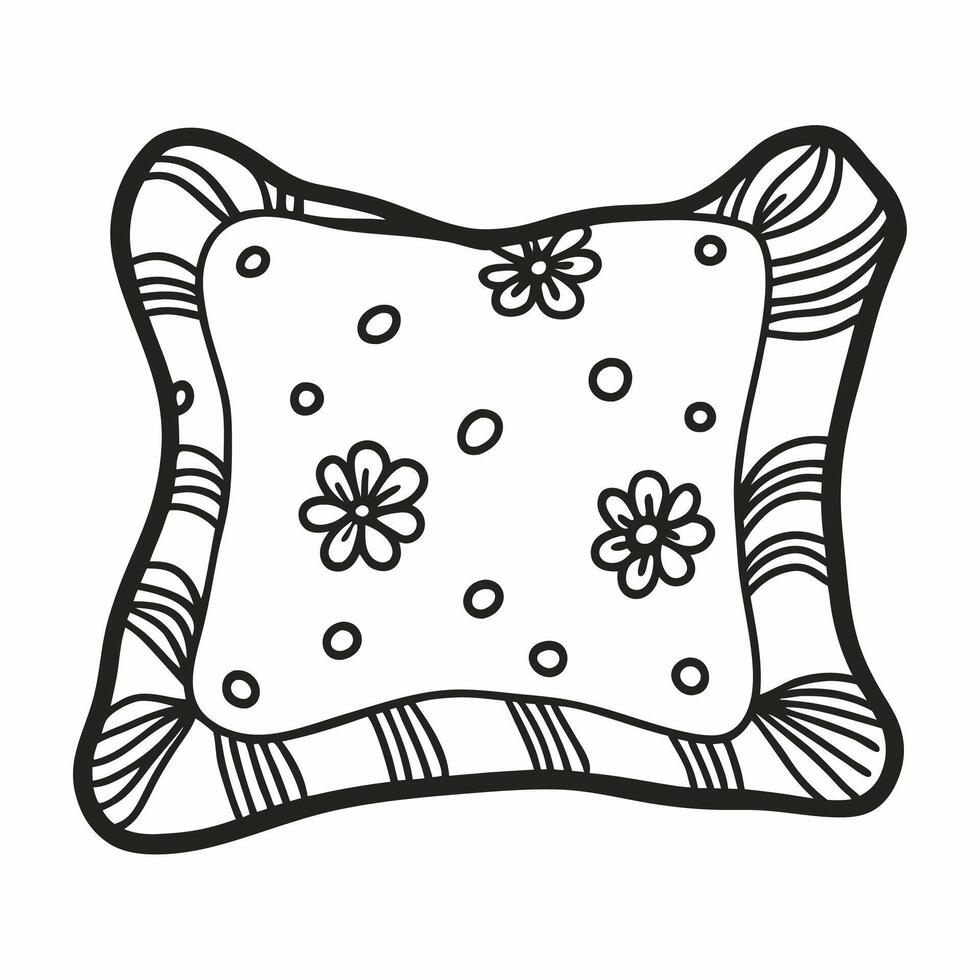 Floral Patterned Cushion Illustration Intricate Line Art Design vector