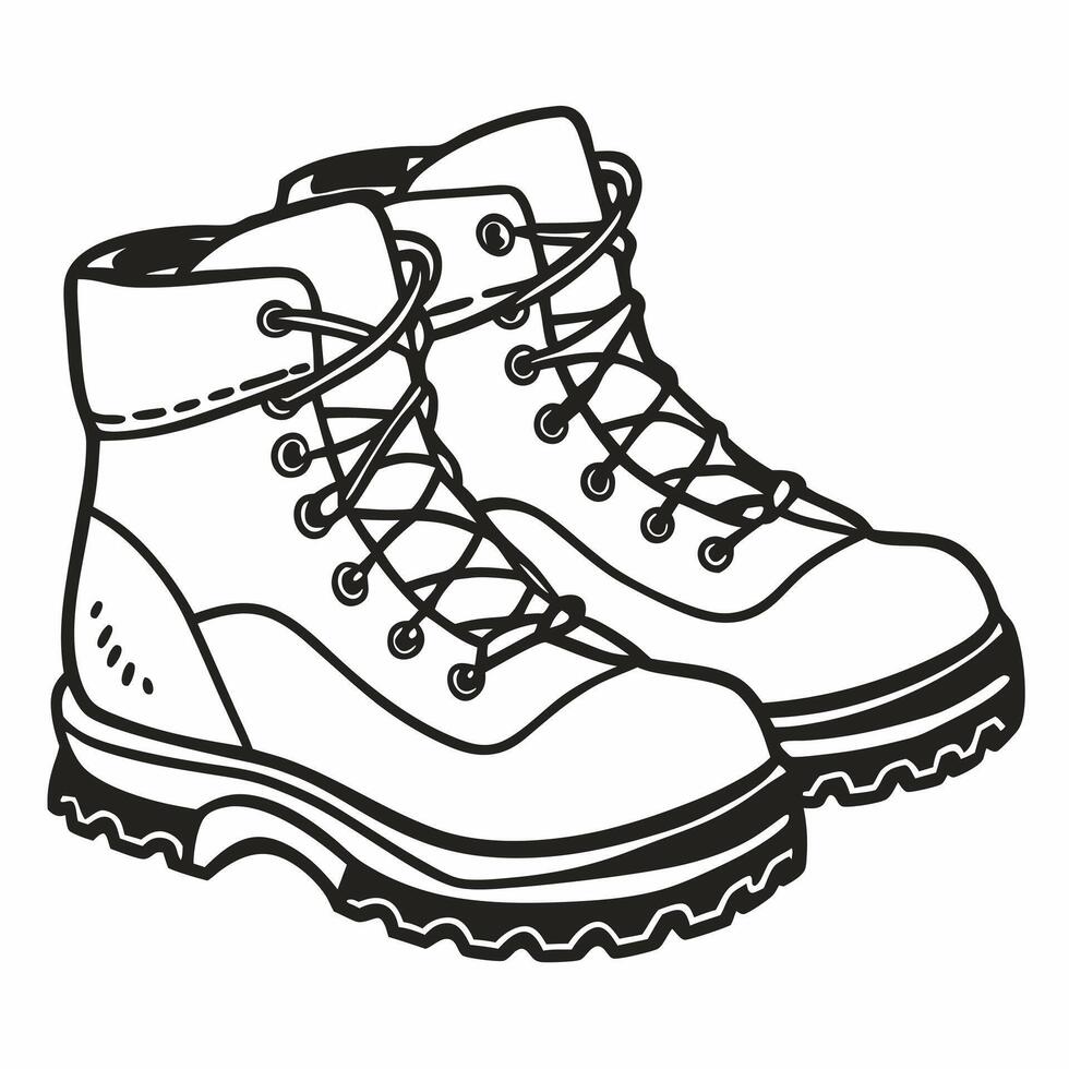 Hiking Boots Outline Illustration Outdoor Footwear Clipart vector
