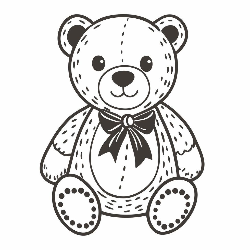 Cute Black and White plush Bear with Bowtie Classic Plush Toy Illustration vector