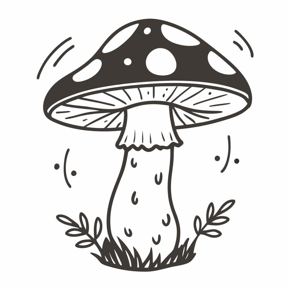 Retro Style Spotted Mushroom with Minimalist Botanical Elements vector