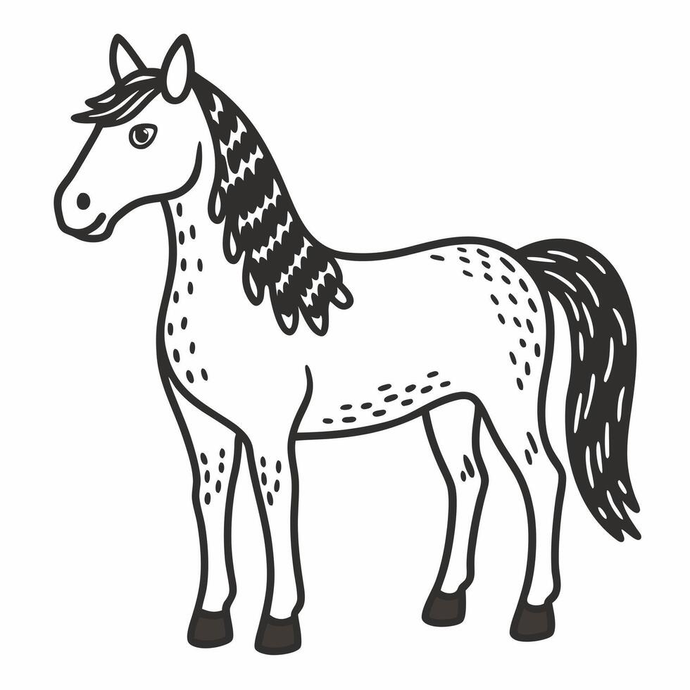 Hand Drawn Style Horse with Braided Mane Illustration vector
