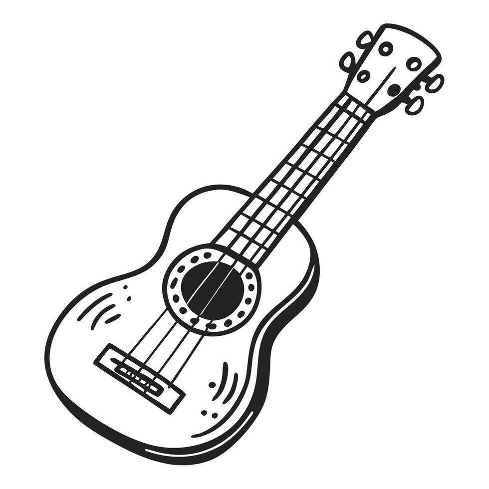 Illustration of a Hand Drawn Acoustic Guitar with Classic Design Elements vector
