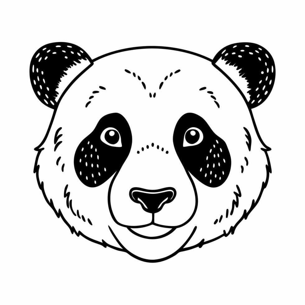 Detailed Black and White Panda Face Line Art Illustration vector
