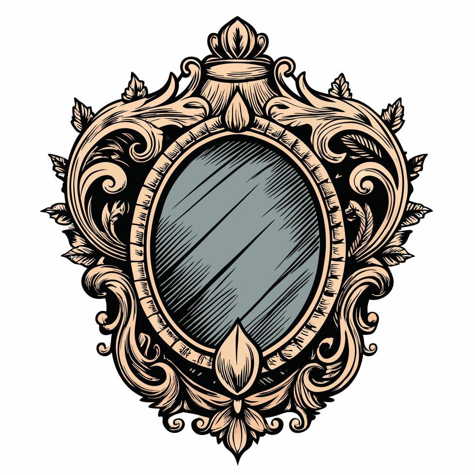 Vintage Ornate Baroque Mirror Frame in Decorative Hand Drawn Style vector