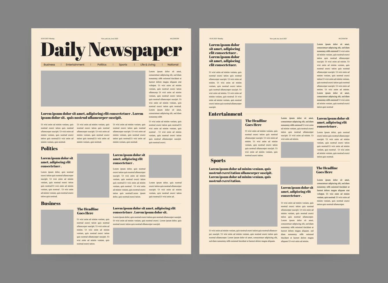 Daily News Paper Template,. Newspaper Design With Text And Photos Placeholder, Vintage Newspaper. vector