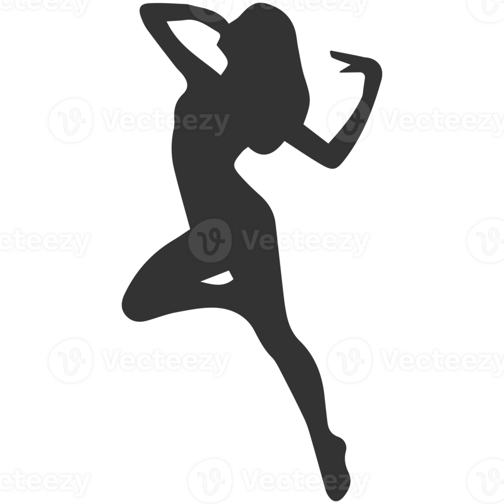 A silhouette of a woman in a dance pose png