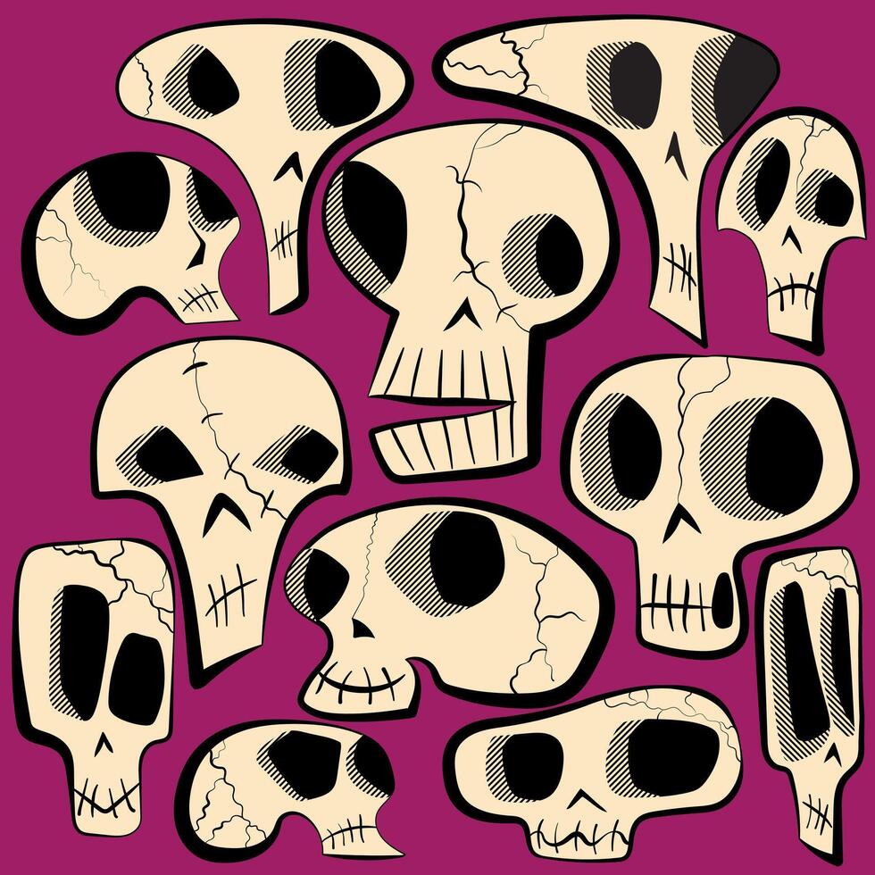 Cartoon Skull Doodle in color vector