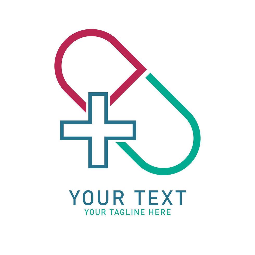Medical Pill Cross Art, Blue Plus and Multi-Color Capsule Design, Isolated on White vector
