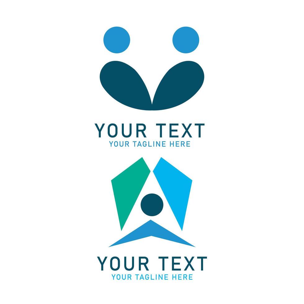 Abstract People Logo Art, Blue and Green Geometric Human Figure Design, Two Variations Isolated on White vector