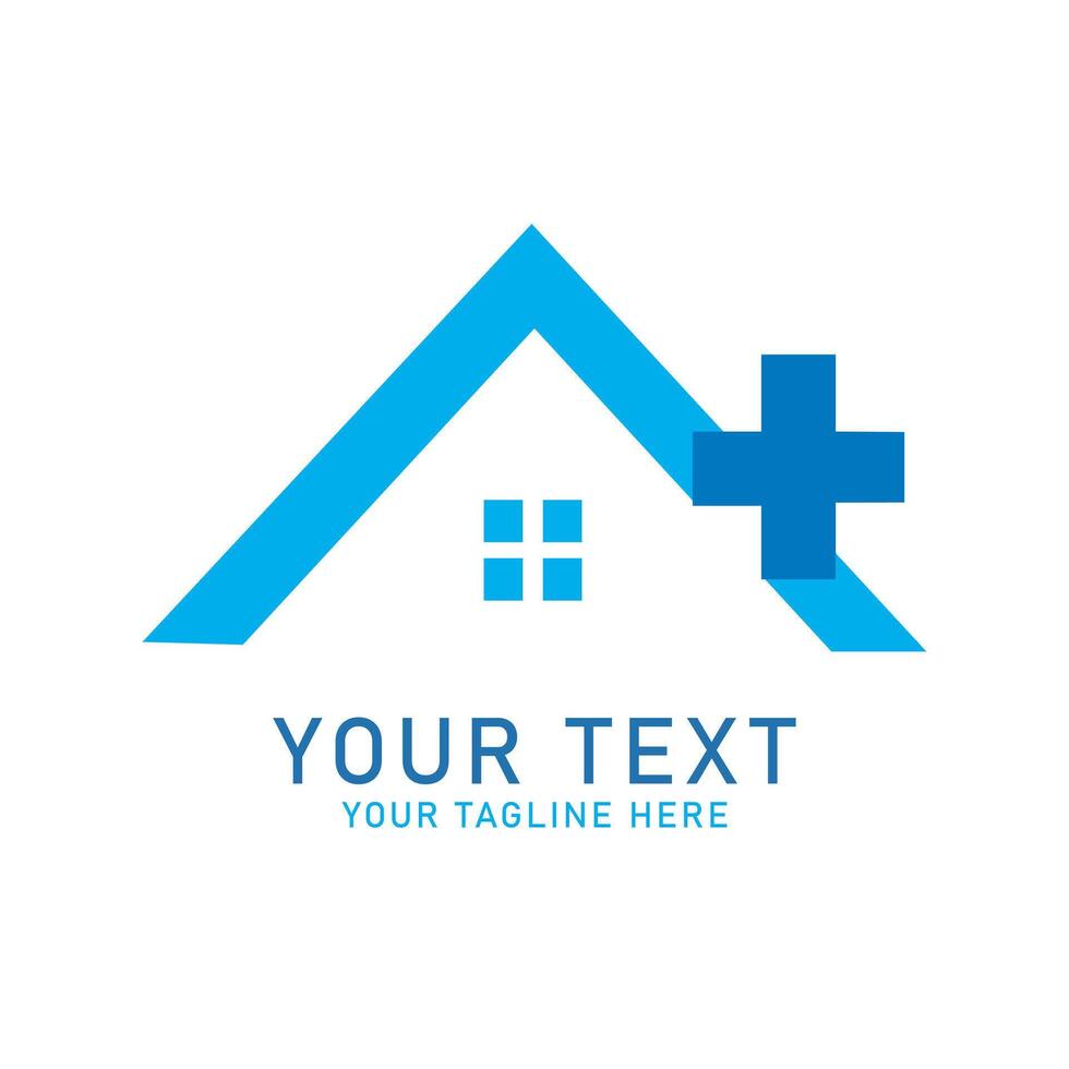 Blue Home Plus Logo Art, Abstract House with Cross Design, Isolated on White vector