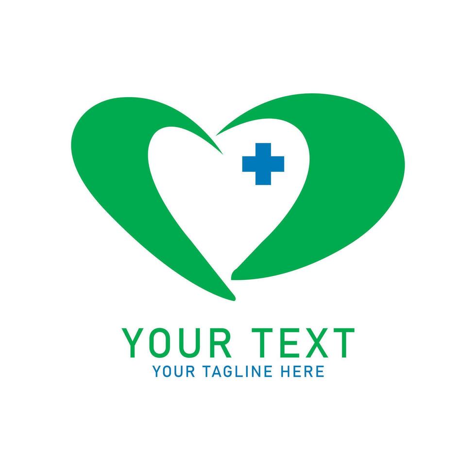 Medical Heart Cross Art, Green Heart and Blue Plus Design, Isolated on White vector