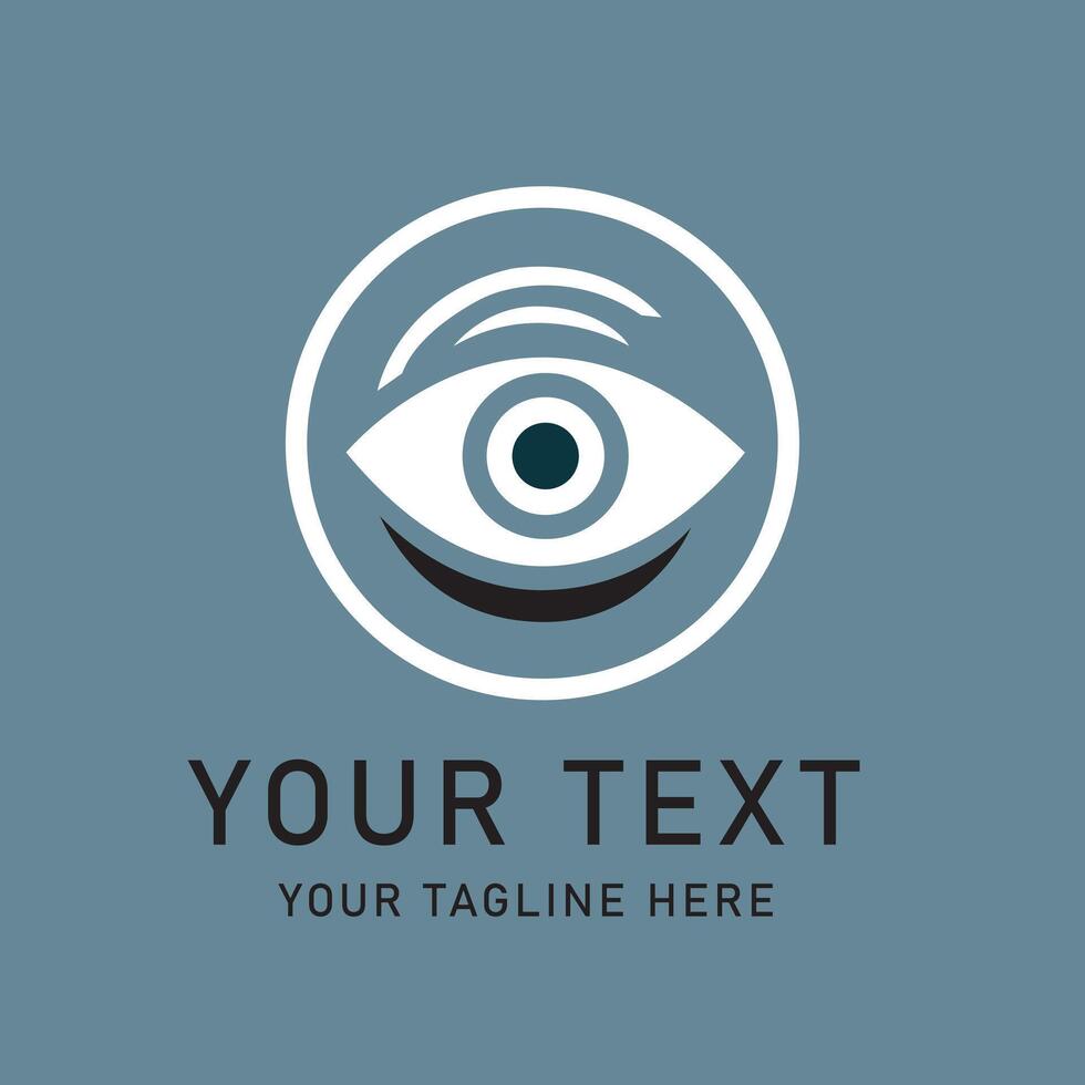 Eye Vision Smile Logo Art, White Eye with Smile, Gray Background Design vector