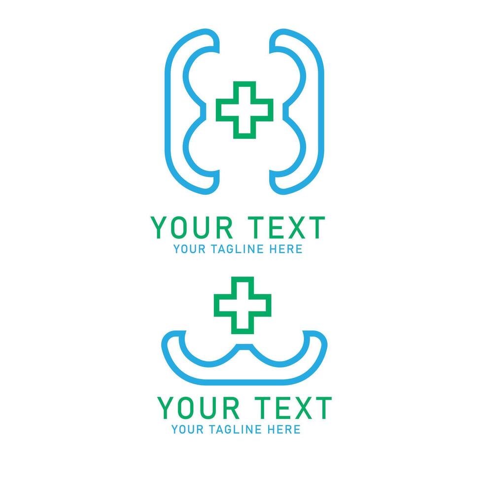 Medical Abstract Cross Art, Green Plus with Blue Shape Design, Two Variations Isolated on White vector
